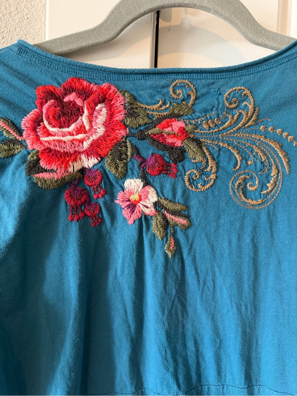Johnny Was Embroidered Floral Teal Dress Vneck Aline Boho size Small - Picture 4 of 6